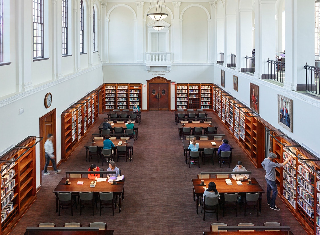 Its handsome central reading room remains the only fully intact Cram-designed interior on campus. 